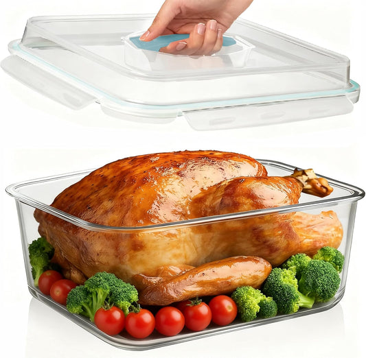 2 Pack Large Glass Storage Containers with Lids 85oz/10.5cup Big Airtight Glass Food Storage Containers for Rotisserie Chicken Watermelon Meal Prep, BPA Free, Freezer Dishwasher Oven Safe