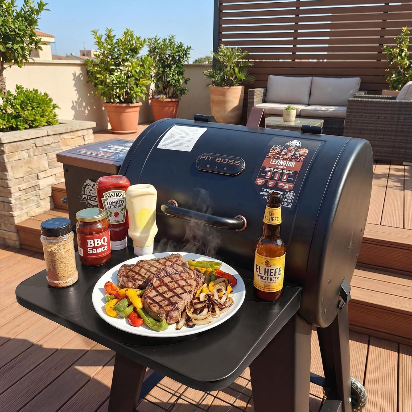 Upgraded Grill Table for Weber Kettle 22"/18"/26", Master Touch 22", Smokey Mountain, Recteq Pellet Grill RT-B380, Prep Station with Cutting Board, Basin, 4 Hooks, Shelf for Weber Kettle Accessories