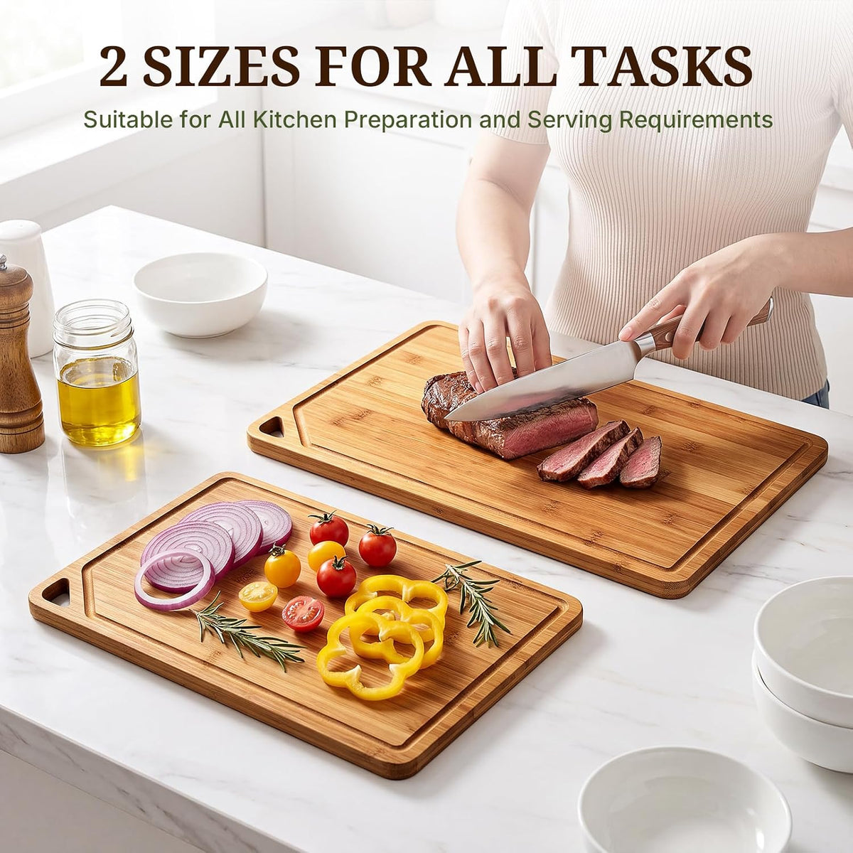 GASHELL Bamboo Cutting Board Set with Beeswax Coating for Kitchen(S+M+L+XL)