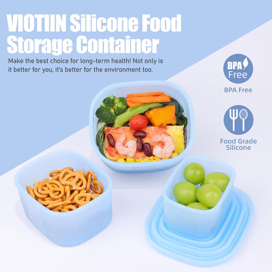 Silicone Food Storage Containers with Airtight Lids, Set of 6, 8oz + 16oz + 24oz, Nesting Meal Prep Container for Lunch, Leftovers, Fruits, Dishwasher & Microwave & Freezer Safe, Green + Blue