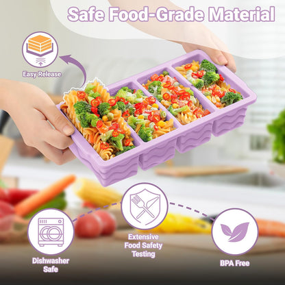 Doasuwish Silicone Freezer Molds for Soup with Lid – 1-Cup Soup Container Style Ice Cube Trays for Freezer, Meal Prep & Food Storage, Freeze 250mL/125mL Portions – 2 Pack