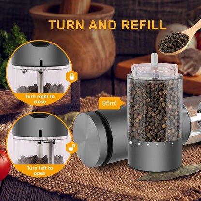 EIHO Electric Salt and Pepper Grinder Set USB Rechargeable, Upgraded External Adjustable Coarseness, Stainless Steel Automatic Salt and Pepper Shakers Mills with LED Light, House Warming Cooking Gifts