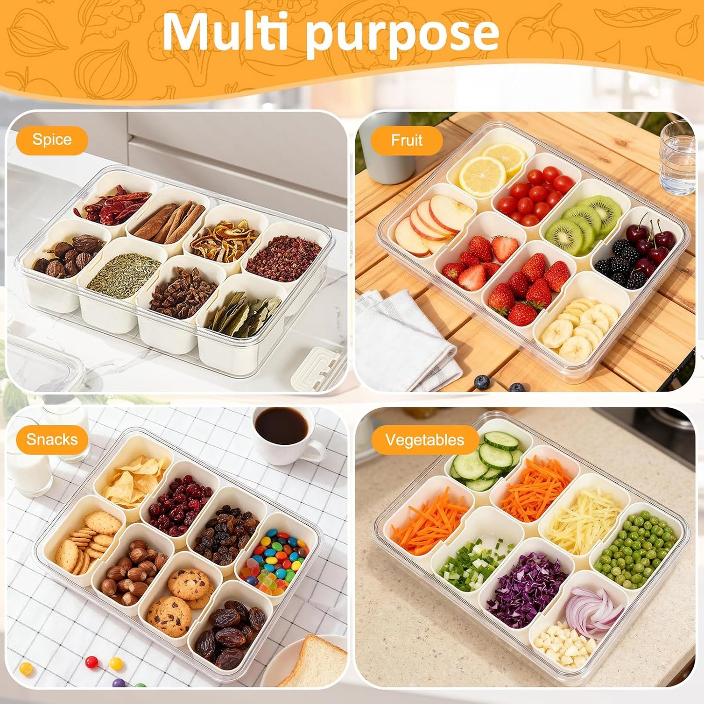 Snackle Box Taco Bar Serving Set for a Party - Divided Lazy Susan Serving Tray - Taco Tuesday Kit - Chip and Dip Serving Set for Party - PET Rotating Appetizer Serving Tray (12"x3.9")
