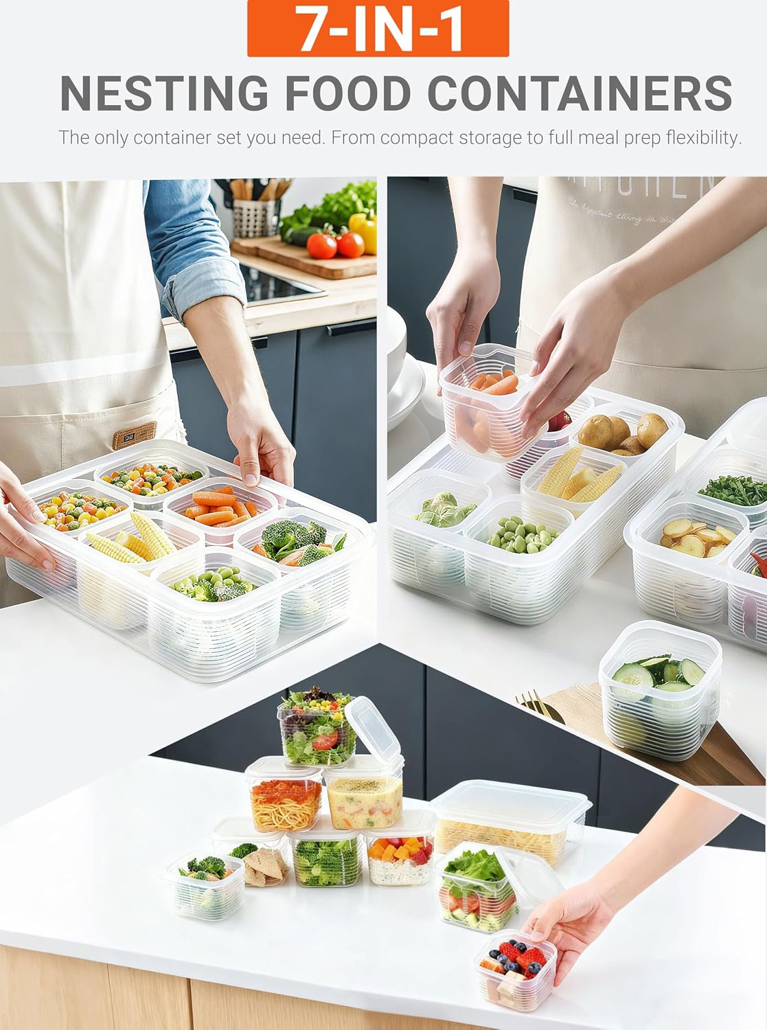 7-in-1 Nesting Soup Containers with Lids, 1 Extra Large (Approx. 1.3 Gallon / 170 oz) + 6 Small (17 oz Each), Leakproof, BPA-Free, Freezer Microwave Dishwasher Safe, Meal Prep Food Storage Set