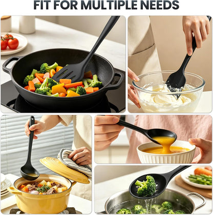 Silicone Kitchen Utensils Set, 5 PCS Heat Resistant Non Stick Cooking Tools, Silicone Spatula/Turner/Serving Spoon/Soup Ladle/Slotted Spoon, for Home and Camping