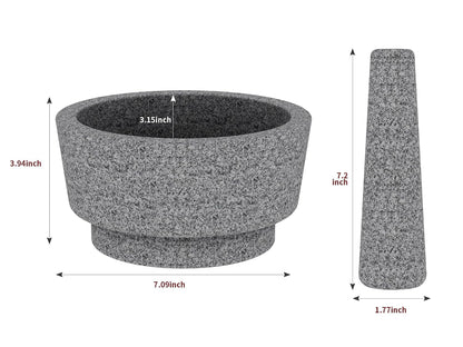 Large Mortar and Pestle Set- 4 Cup Unpolished Granite Bowl Heavy Duty Molcajete Mexicano Guacamole Pastes Pestos Salsa Bowl, Grind Seeds, Herbs, Pills, Kitchen Lab Muddler, Gray, 8 Inches