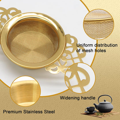 Tea Strainers with Drip Bowls, Gold, 2 Pack