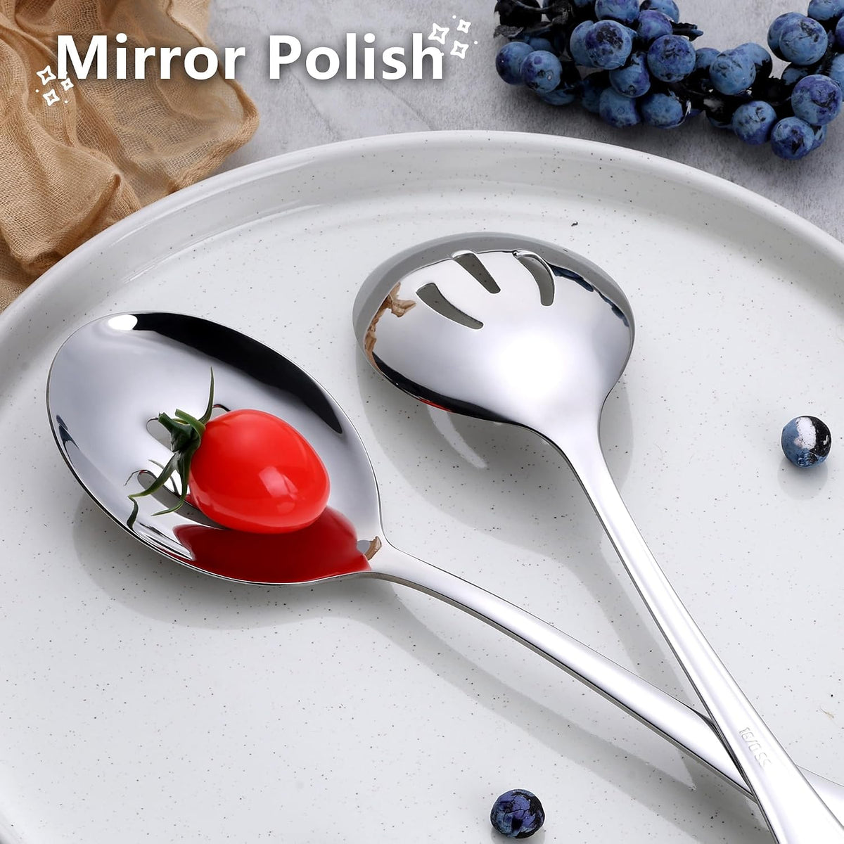 E-far Large Serving Spoons Set of 4, Stainless Steel Serving Utensils Set