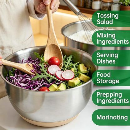 Deedro Premium Mixing Bowls with Airtight Lids Set, 22Pcs Thicker Stainless Steel Mixing Bowl Set, Large Prep Metal Bowls, Non-Slip Silicone Base Nesting Bowls for Kitchen, 1.5/2/3/4/5 QT, Black