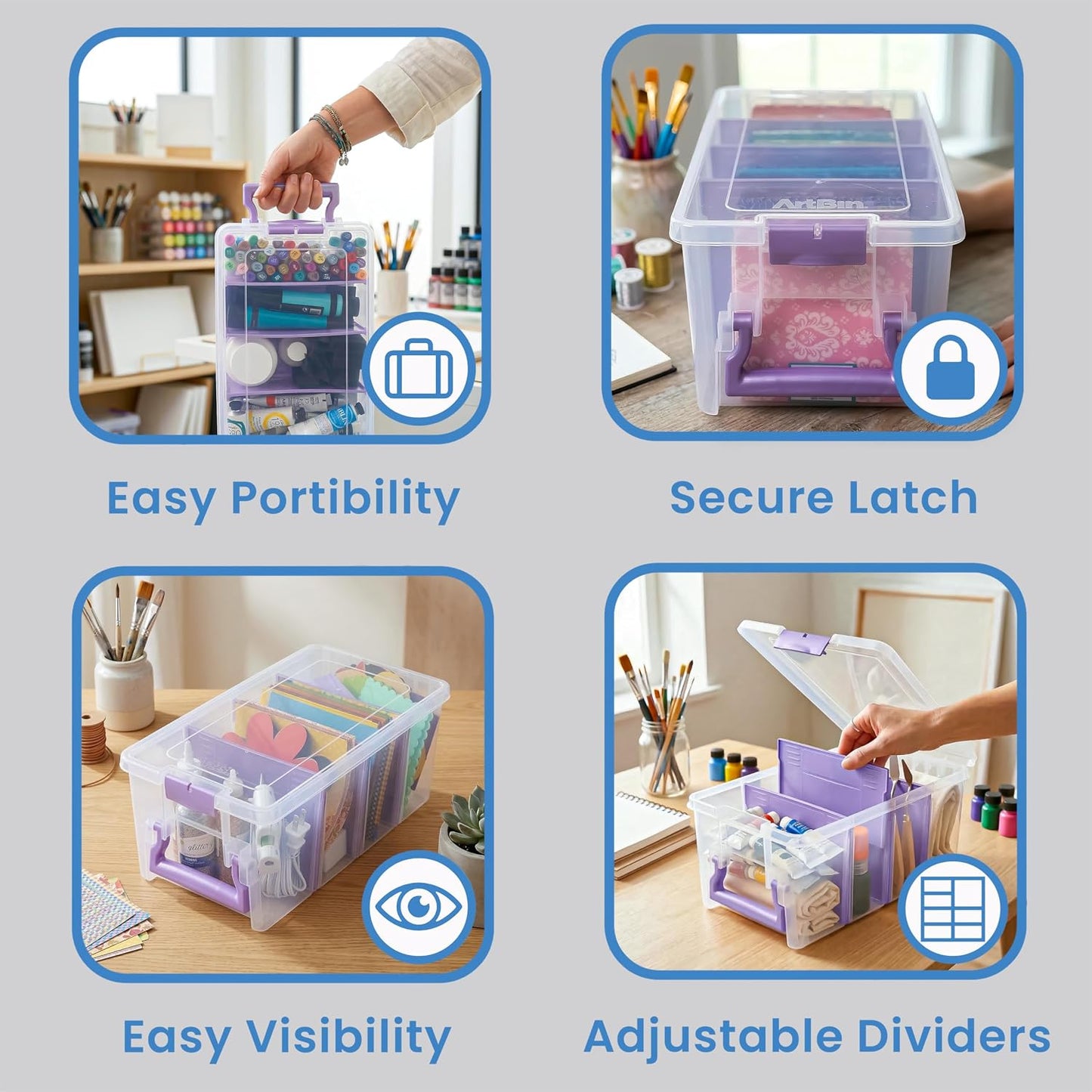 ArtBin Semi Satchel Portable Craft Organizer with 3 Dividers - Clear Plastic Storage Case for Art & Craft Supplies