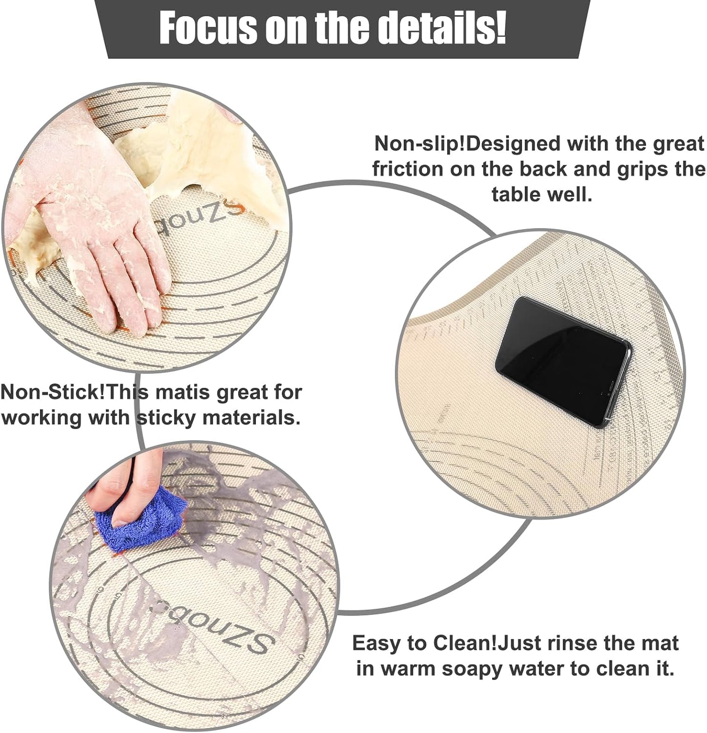 Non-slip Silicone Pastry Mat 36''By 24'' Nonstick Baking Mats Extra Large Counter Mat for Dough Rolling, Pastry, Pie Crust, Fondant, Cookies, Bread, Pasta, Pizza Mat