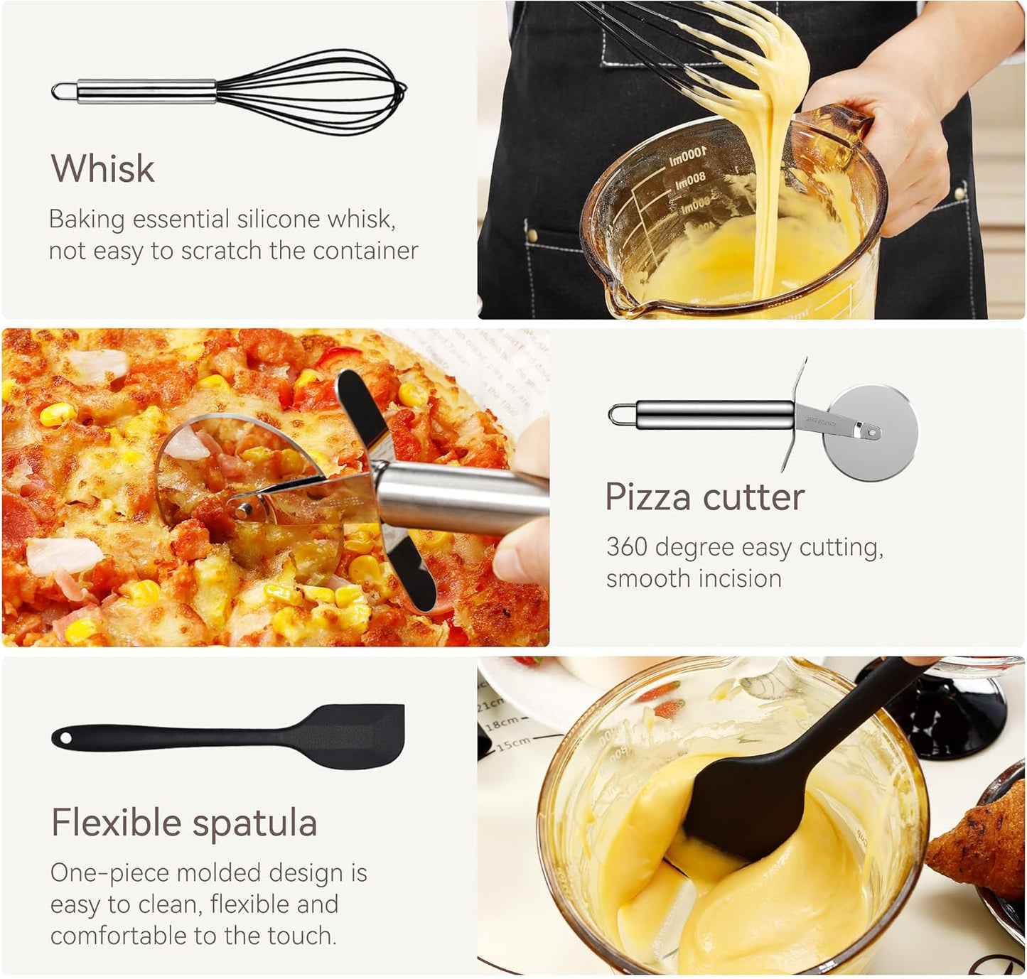 Silicone Cooking Utensils Set, NCUE 35 Pcs Kitchen Utensils Set with Holder, with Stainless Steel Handle Spatula Set, Spoons, Pasta Server, Cheese Grater, Masher, Scissors, Dishwasher Safe (Khaki)
