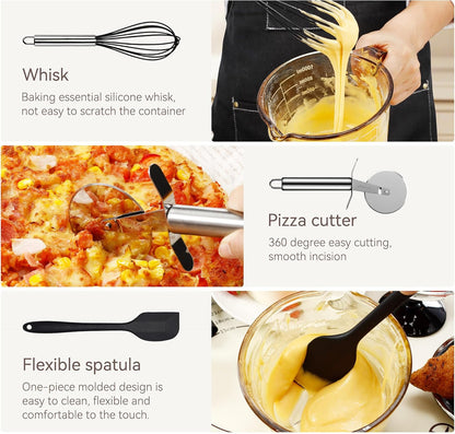 Silicone Cooking Utensils Set, NCUE 35 Pcs Kitchen Utensils Set with Holder, with Stainless Steel Handle Spatula Set, Spoons, Pasta Server, Cheese Grater, Masher, Scissors, Dishwasher Safe (Khaki)