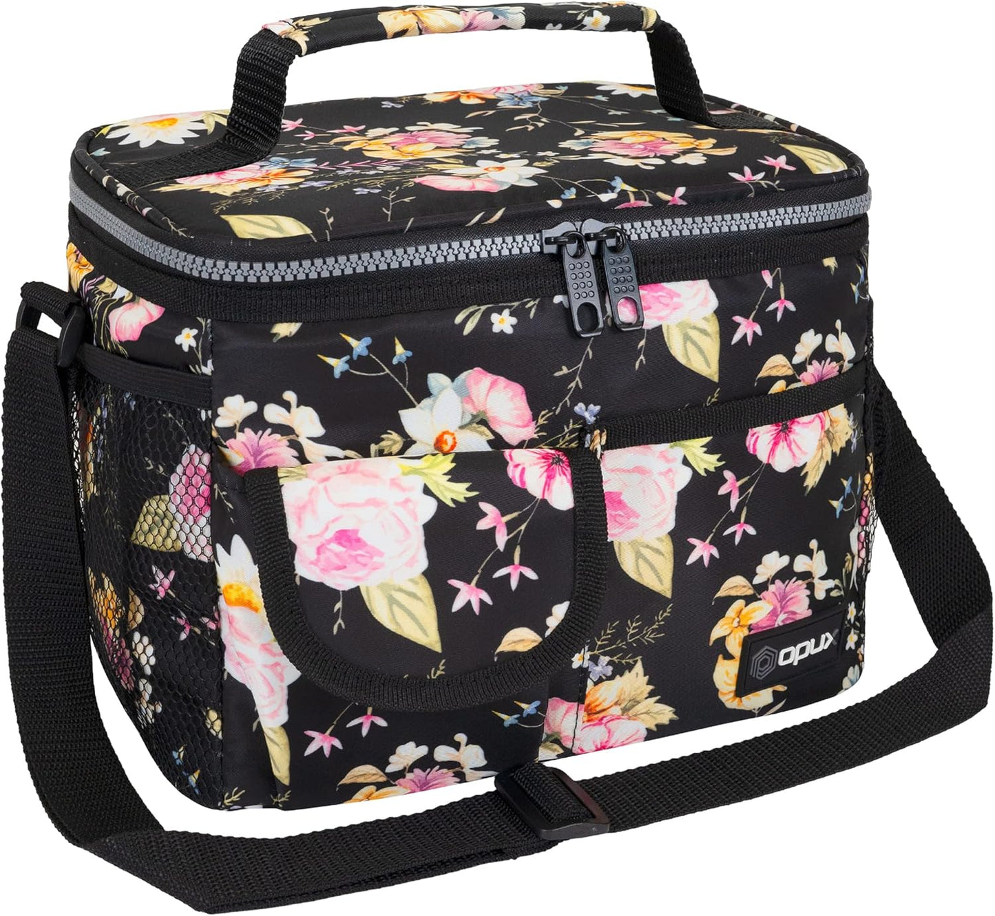 opux Insulated Lunch Bag for Men Women, Leakproof Black Lunch Box for Work, Portable Soft Lunch Cooler Bag with Shoulder Strap, Adult Lunchbox Lunch Pail for Kid Boy Girl School, 14 Can/8L