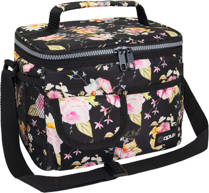 opux Insulated Lunch Bag for Men Women, Leakproof Black Lunch Box for Work, Portable Soft Lunch Cooler Bag with Shoulder Strap, Adult Lunchbox Lunch Pail for Kid Boy Girl School, 14 Can/8L