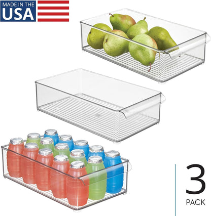 iDesign Large Stackable Fridge or Freezer Bin with Front Handle - Set of 6 - Clear - Made in USA