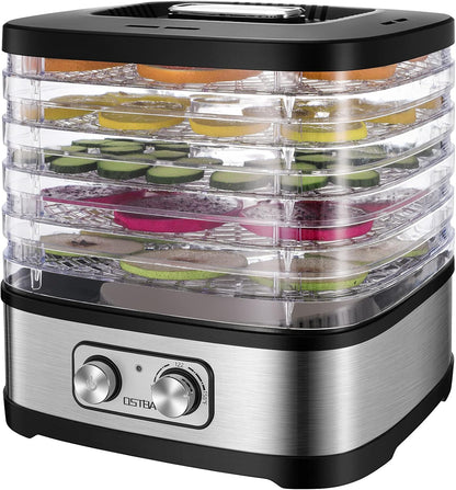 OSTBA Food Dehydrator Machine Adjustable Temperature & 72H Timer, 5-Tray Dehydrators for Food and Jerky, Fruit, Dog Treats, Herbs, Snacks, LED Display, 240W Electric Food Dryer, Recipe Book