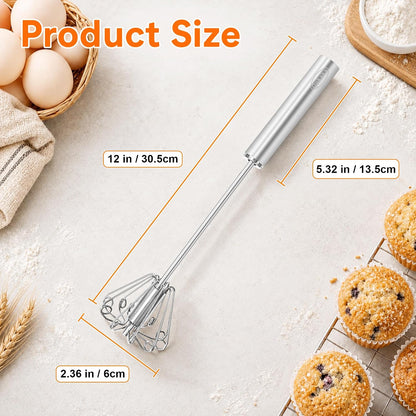 Hand Push Semi-automatic Whisk, Stainless Steel Egg Beater, 12 Inch