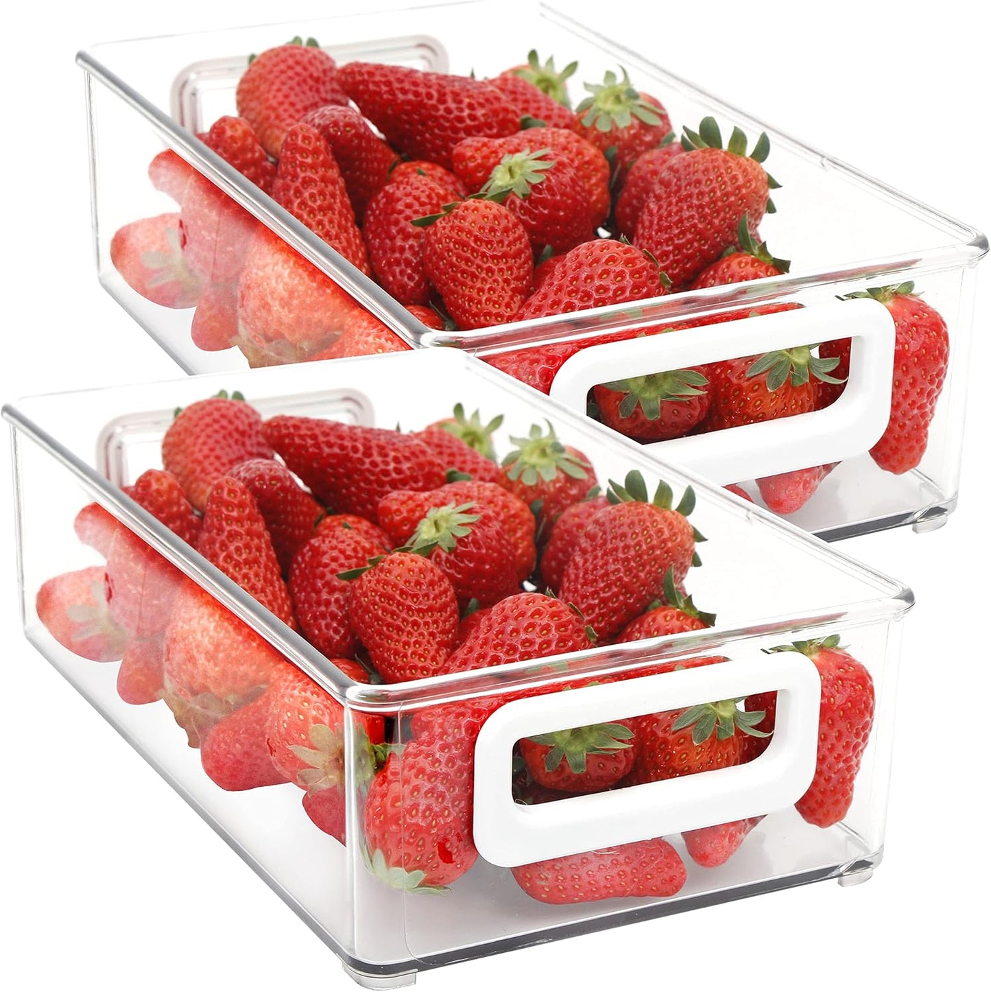 Youngever 2 Pack Stackable Plastic Storage Organizer Container Bin, Stackable Storage Bins with Handler for Refrigerator, Pantry (16" x 4" x 5")