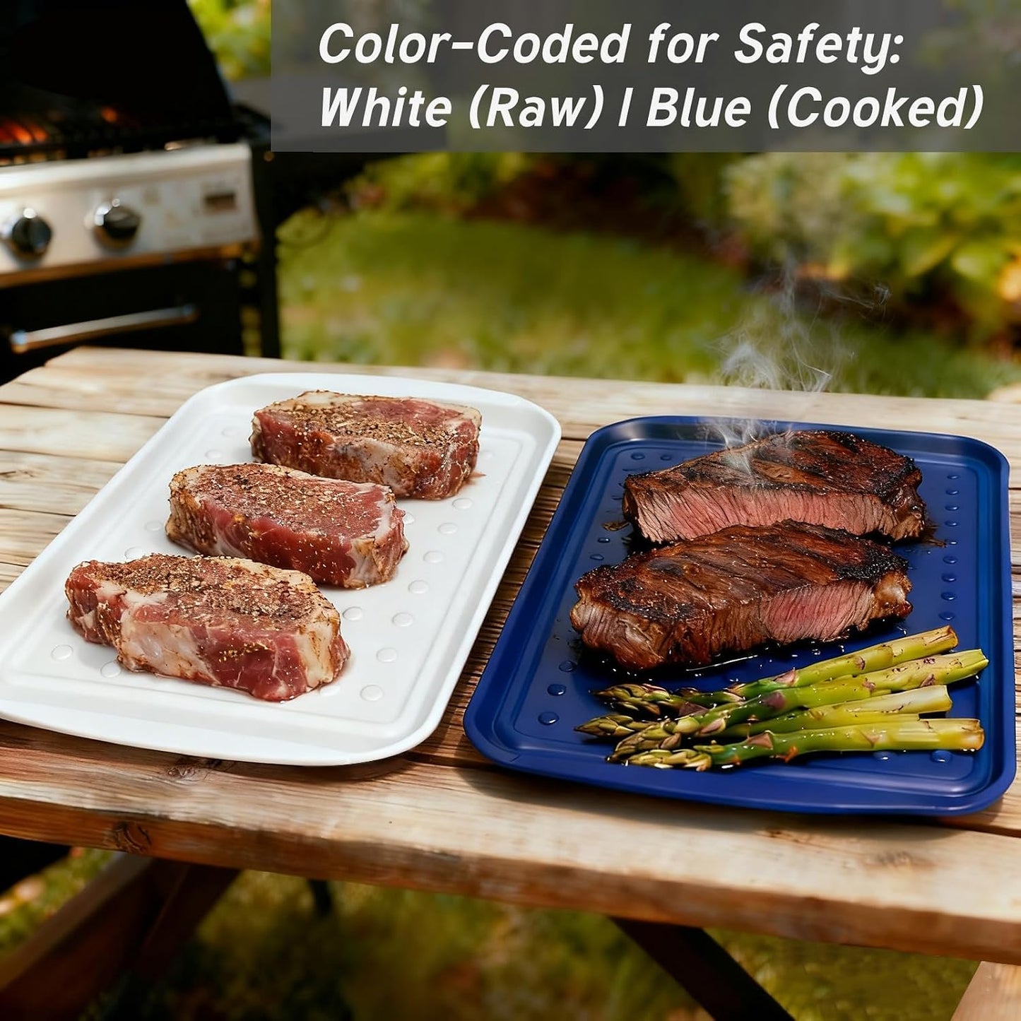 17 Inch Grilling Prep & Serve Trays with Non-Slip Base, Extra Thick,Warp-Resistant BBQ Platter Set for Cooking, Backyard Parties,Camping,Tailgating,Melamine Serving Trays for Food Prep,Red & Black
