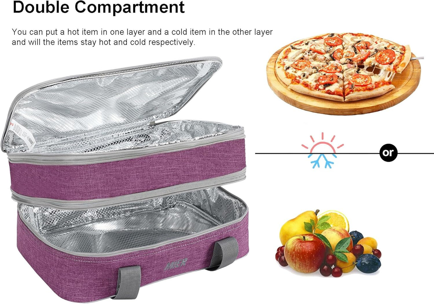 MIER Insulated Double Casserole Carrier Bag for Lasagna Lugger, Potluck Parties, Picnic, Beach, Fits 9 x 13 Inches Baking Dish, Casserole Dish, Expandable, Dark Blue