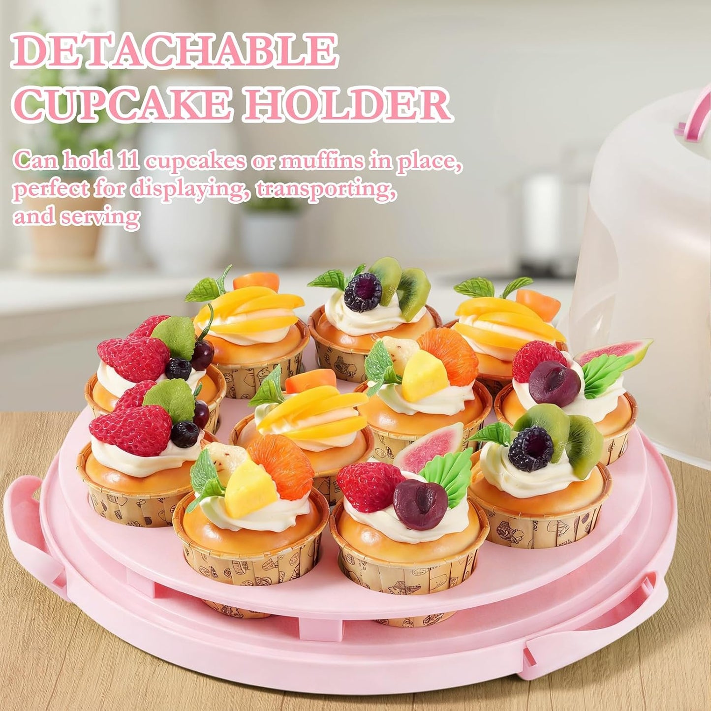 10 Inch Cake Carrier with Lid and Handle, Round Cake Container Cake Cover with 10 Inch Cake Boards & Cupcake Carrier, Portable Cake Holder with Lid for Transport Pie Nuts Fruit, Green