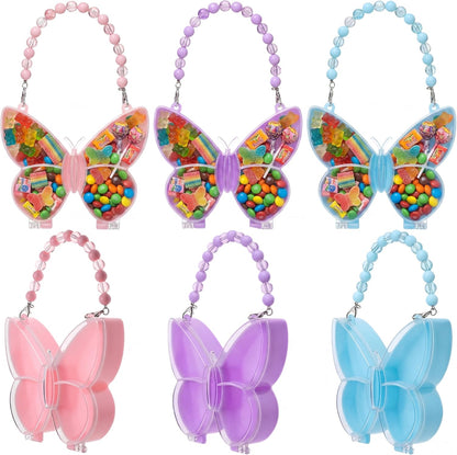 Cunno 6 Pack Valentines Day Containers Butterfly Shaped Food Containers Large Plastic Snack Box Food Storage with Handle Divided Serving Tray Portable Jewelry Organizer for Candy Fruit Purple