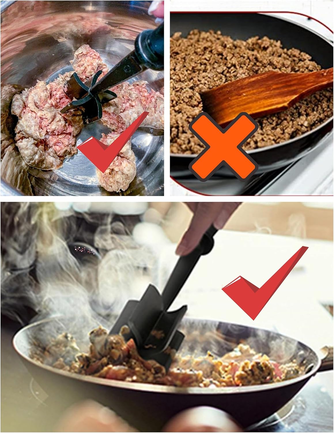 Meat Chopper for Ground Beef - Heat Resistant Ground Beef Smasher for Hamburger Meat - Nylon Hamburger Chopper Utensil - Potato Masher-Professional Multifunctional Heat Resistant - Easily Mix and Chop