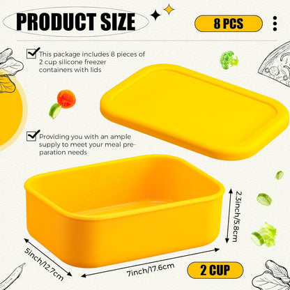 Nuogo 8 Pcs 2 Cup Silicone Freezer Trays with Lid Silicone Soup Freezer Molds Rectangle Soup Containers Reusable Food Preserving Tray Freezing Ice Trays for Soups Sauces Stews(Blue)
