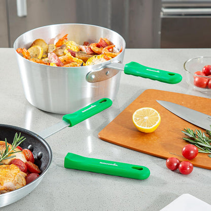 Restaurantware Silicone Pan Handle Cover Set 1-Count Heat-Resistant Removable Pan Handle Grips, Ergonomic Non-Slip Green Handle Protectors for Fry Pans and Sauce Pans