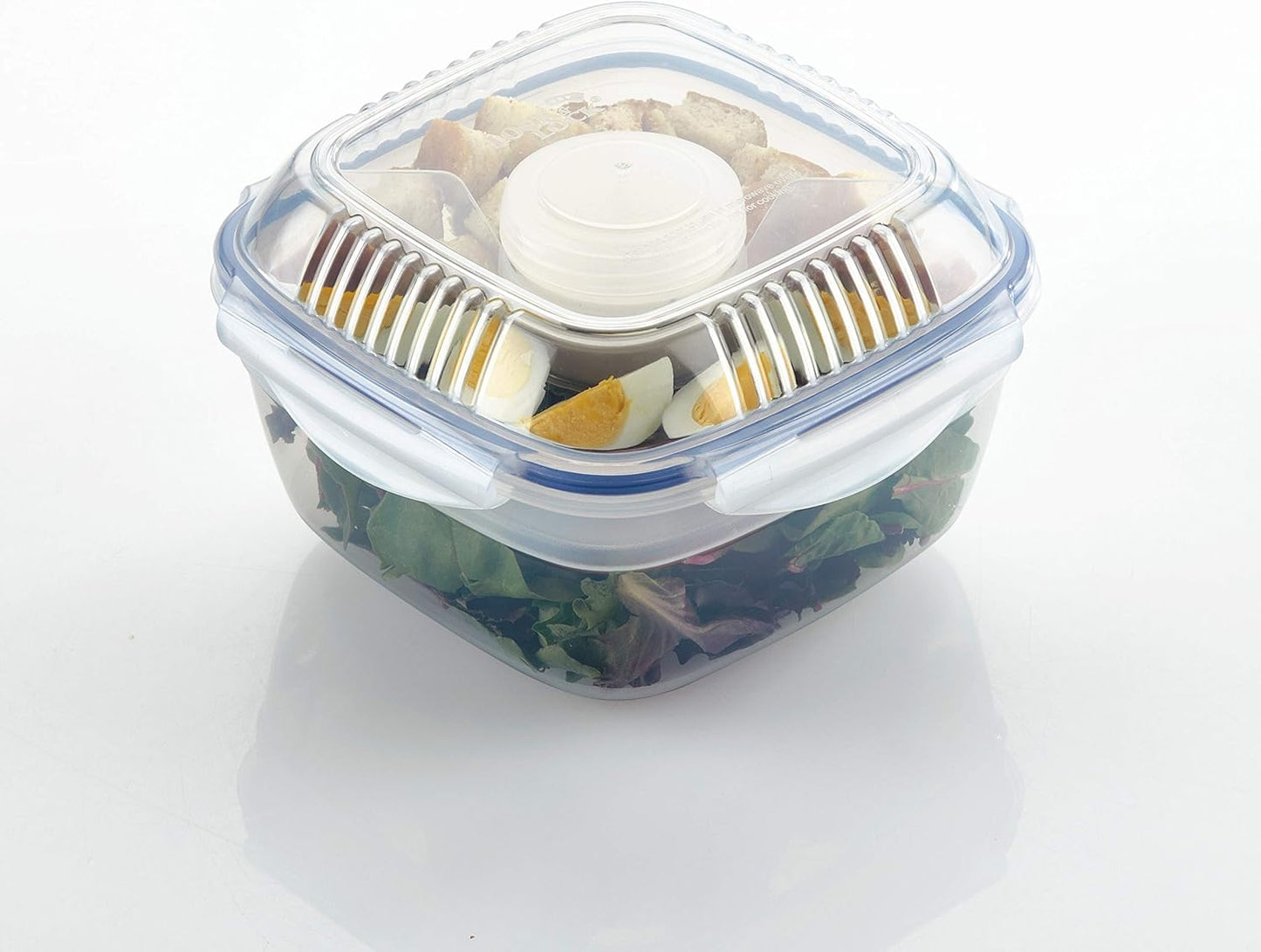 LOCK & LOCK Easy Essentials On The Go Meal Prep Lunch Box, Airtight Containers with Lid, BPA Free, Square (4 Section) -29 oz, Clear