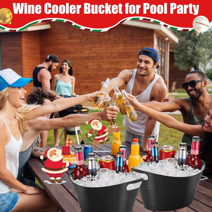 Norme 24 Pcs Oval Storage Tub with Handles, 4.5l Plastic Ice Buckets Bulk for Wine Beer Champagne Drink Cooler Beverage Storage Tub for Parties BBQ Weddings Party Outdoor Celebration(Blue & Red)