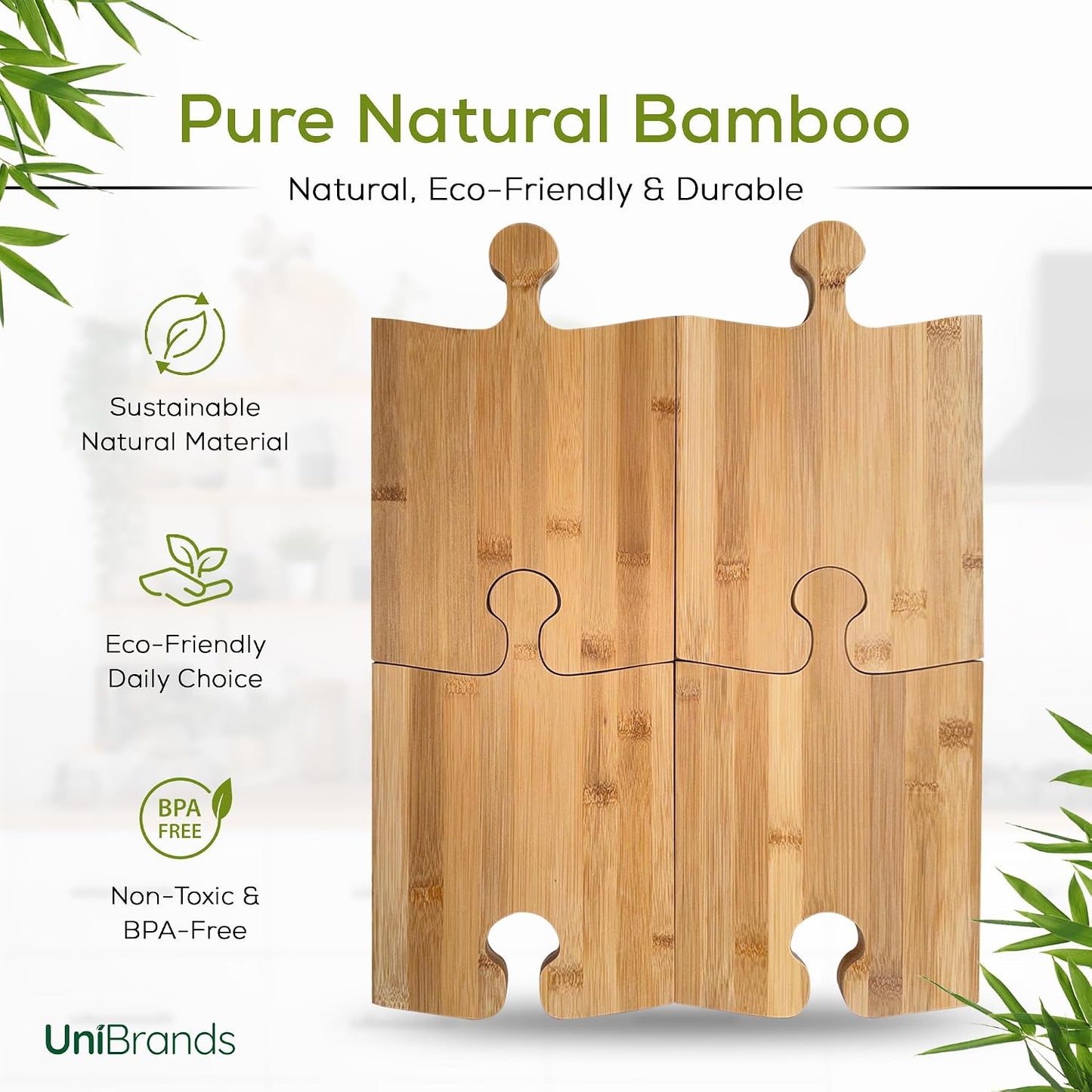 Bamboo Cutting Board Set with Stand – 4 Interlocking Wooden Chopping & Serving Boards for Charcuterie, Cheese Platters, Meal Prep & Entertaining – Eco-Friendly Kitchen Boards