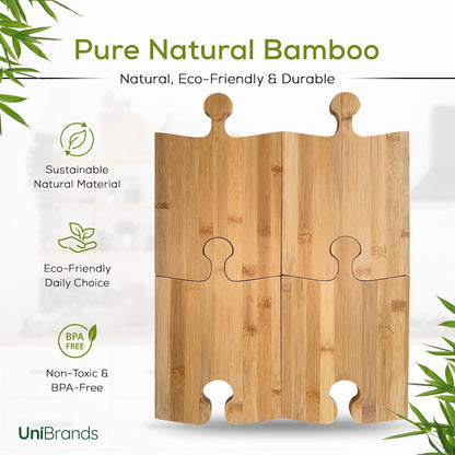 Bamboo Cutting Board Set with Stand – 4 Interlocking Wooden Chopping & Serving Boards for Charcuterie, Cheese Platters, Meal Prep & Entertaining – Eco-Friendly Kitchen Boards
