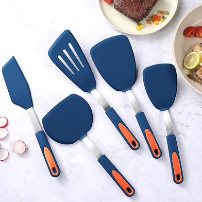 To encounter 3 Pieces Silicone Spatula Set, Heat Resistant Flexible Turner Spatulas, Nonstick Cookie Spatula, Fish Spatula, Dishwasher Safe, Navy Blue