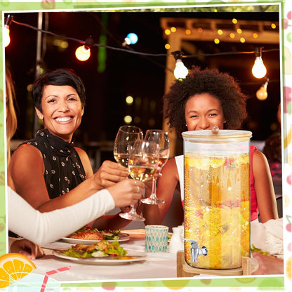FillTouch 2 Pack 2.5 Gallon Drink Dispensers for Parties, Glass Beverage Dispensers with Bamboo Stand, Spigot and Bamboo Lid Leakproof for Lemonade Juice, Tea, Water, and Party Drinks