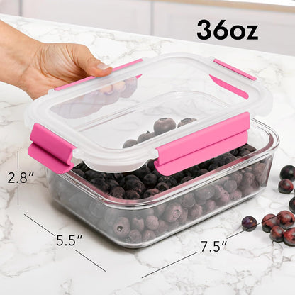 ECOBERI Glass Meal Prep Containers with Silicone Sleeves, 3 Piece 4.5 Cup Set, Borosilicate Glass Food Storage with Leak-Resistant Lids, Oven, Microwave, Freezer and Dishwasher Safe