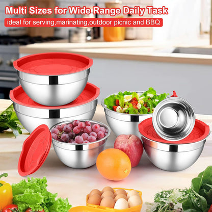 LIANYU Stainless Steel Mixing Bowls Sets of 6, Large 7, 3.5, 2.5, 2, 1.5, 1QT Size with Transparent Airtight Lids, Metal Nesting Serving Bowl Sets for Home Kitchen, Dishwasher & Freezer Safe, Black