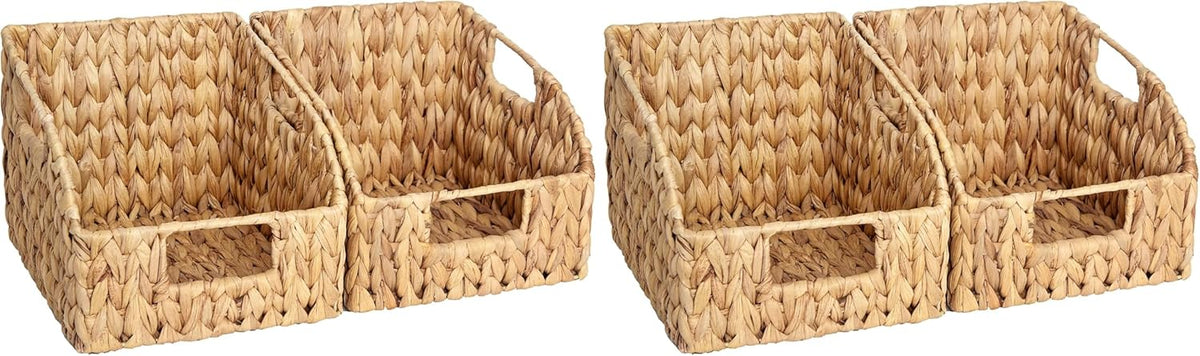StorageWorks Water Hyacinth Pantry Storage Baskets, Wicker Baskets with Built-in Handles, Handwoven Shelf Baskets for Organizing, Pantry Organizers and Storage, 3 Pack