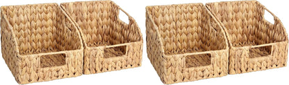 StorageWorks Water Hyacinth Pantry Storage Baskets, Wicker Baskets with Built-in Handles, Handwoven Shelf Baskets for Organizing, Pantry Organizers and Storage, 3 Pack