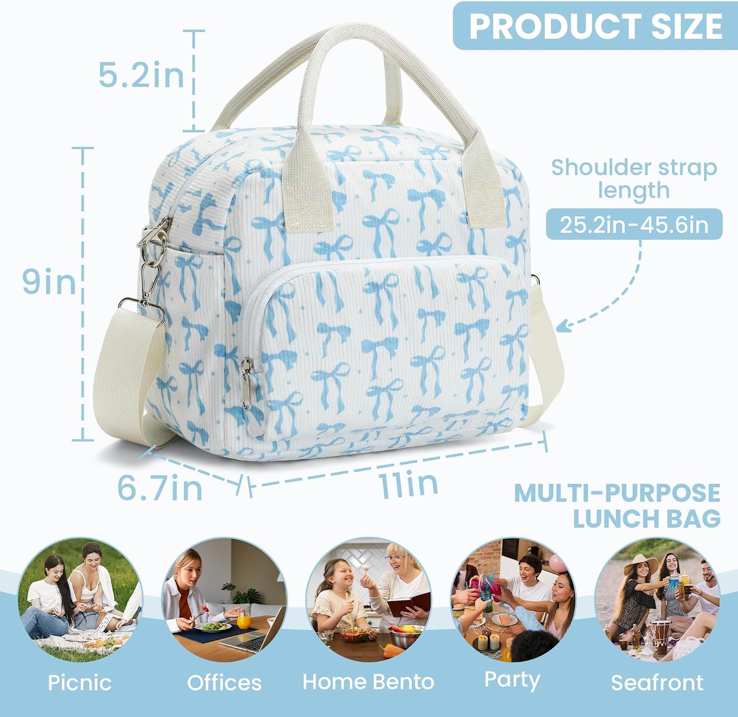 RLGPBON Insulated Lunch Bag Teen Girls, Preppy Lunch Box Large Insulated Lunch Bag Reusable Lunch Tote Bag, Preppy LunchBag for Girls School Travel Picnic