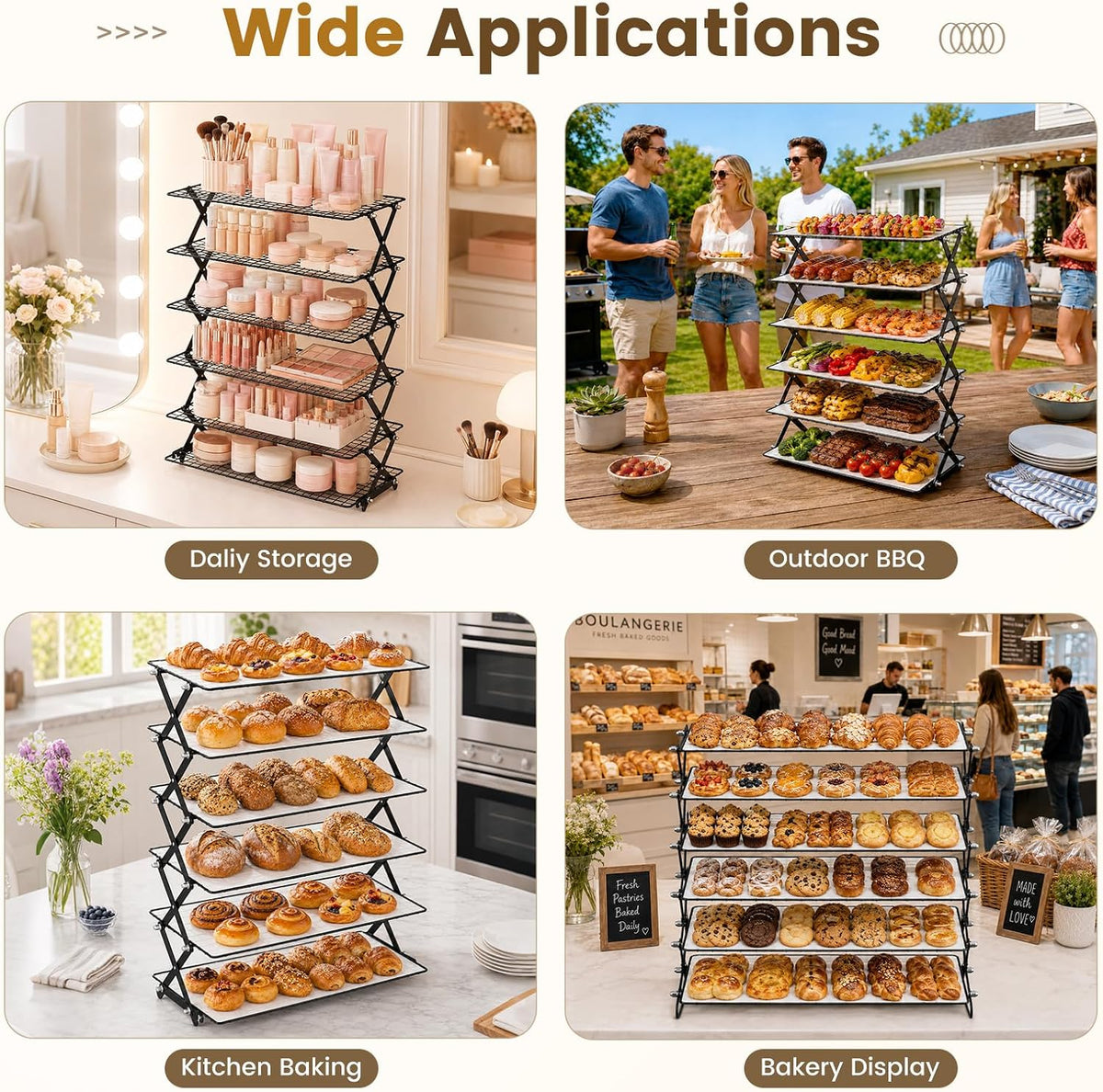 6 Tier Collapsible Cooling Rack for Baking Cookies Bread Barbecue