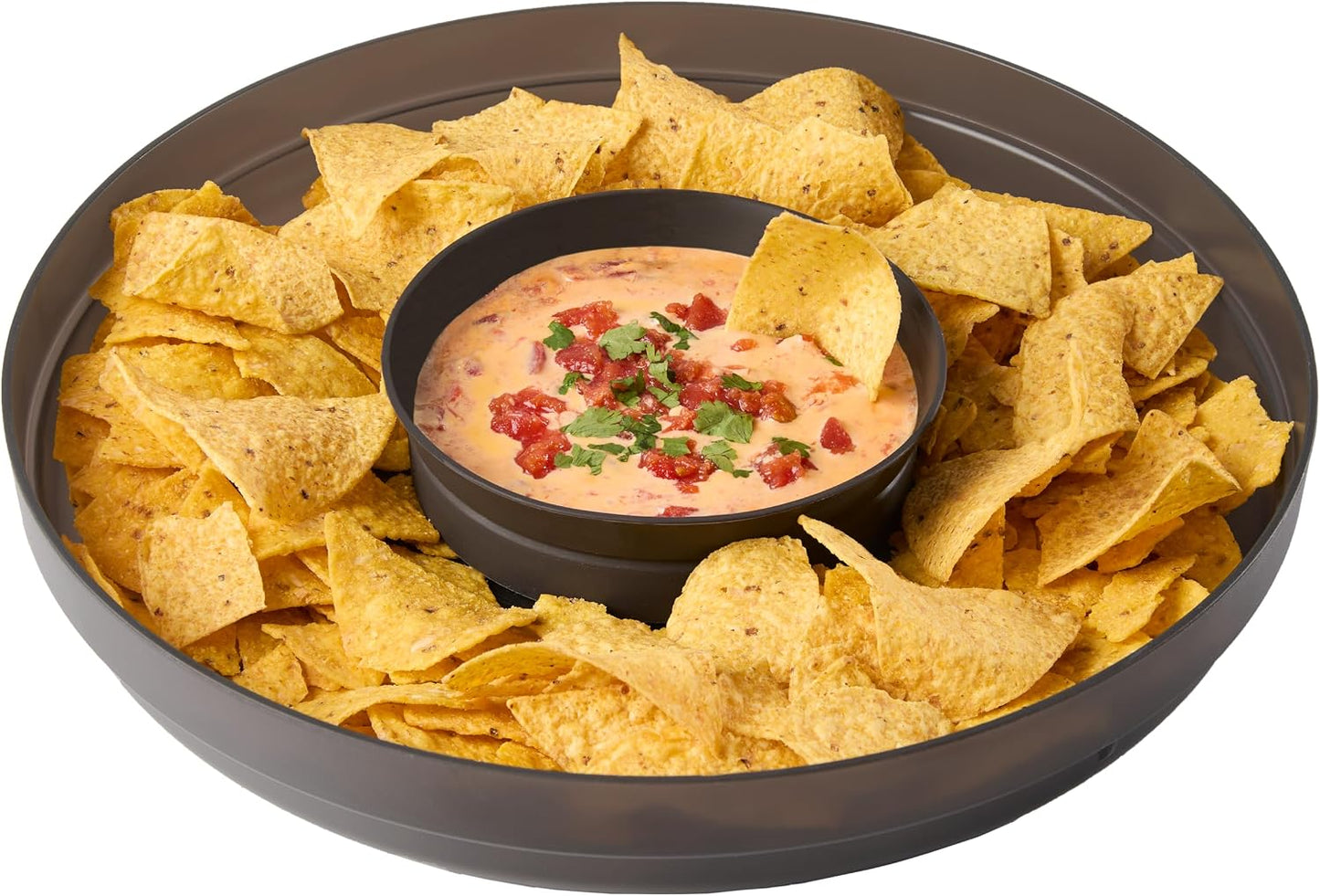 madesmart Chip N Dip Dipware Bowl, 2-Piece Serving Set with Stackable & Removable Dip Bowl, Durable Plastic Chip Tray for Entertaining, Tabletop Snack Server, Carbon