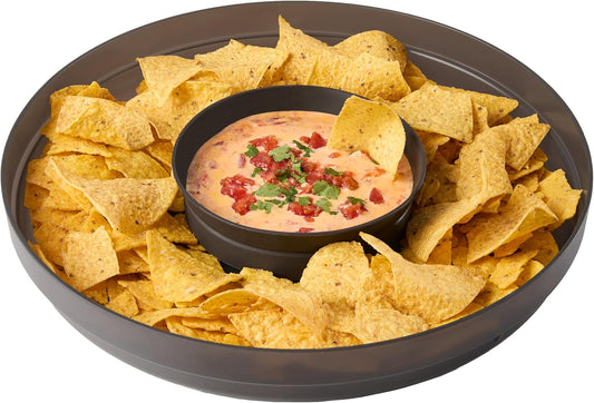 madesmart Chip N Dip Dipware Bowl, 2-Piece Serving Set with Stackable & Removable Dip Bowl, Durable Plastic Chip Tray for Entertaining, Tabletop Snack Server, Carbon