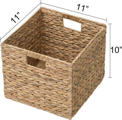 eHemco Trapezoid Woven Hyacinth Wicker Pantry Storage Baskets with Iron Wire Frame, 13.25"x9"x7/3.5", Natural, Set of 2
