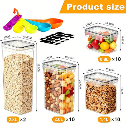 42pcs Airtight Containers, Clear Stackable Dry Food Storage | 42pk clear airtight containers with tight lids keep dry food fresh. Safe plastic, stackable for pantry kitchen storage