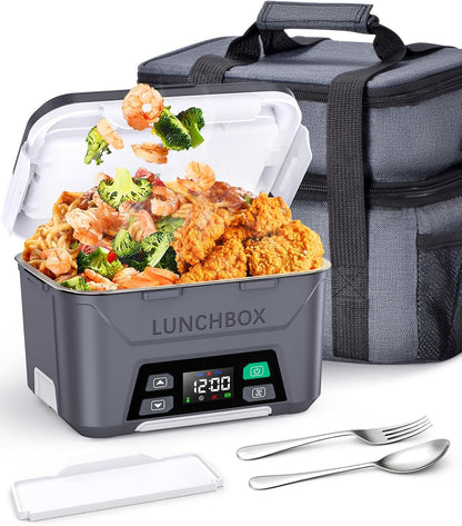 Docusvect Rechargeable Heated Lunch Box for Men, 1.3L Cordless Electric Lunch Box for Adults with Smart Scheduled Heating, Portable Food Warmer with Complete Accessories