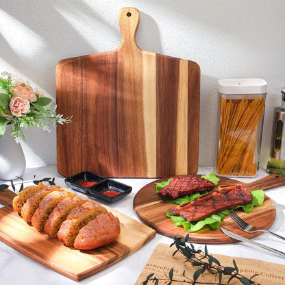 Zhehao 3 Pcs Acacia Wood Cutting Board Set with Handle for Charcuterie Cheese Chopping Serving Board Meat Bread Chopping Board Vegetables Fruit Kitchen Dining Room Decorative Wooden