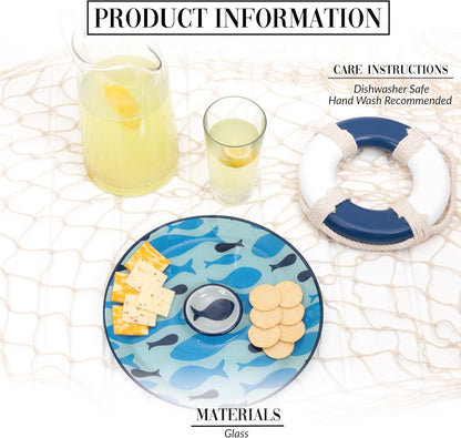 Pavilion Gift Company - Lake - 11.5" Chip Holder with 6" Glass Serving 10 Oz Dip Bowl Fish Fishing Boat Boating Lake Beach Waterfront Ocean Nautical Seaside River Kitchen Decor Summer Serveware