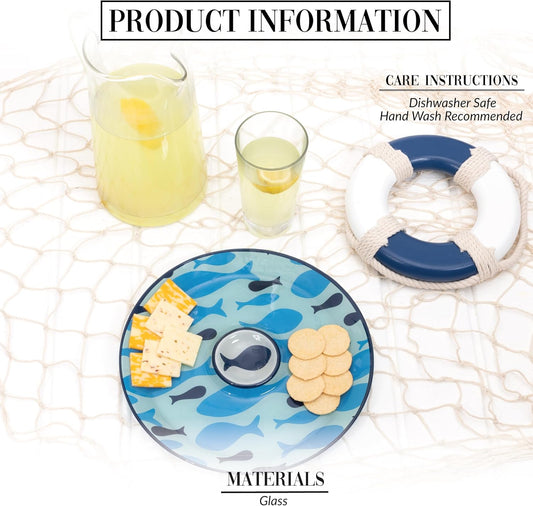Pavilion Gift Company - Lake - 11.5" Chip Holder with 6" Glass Serving 10 Oz Dip Bowl Fish Fishing Boat Boating Lake Beach Waterfront Ocean Nautical Seaside River Kitchen Decor Summer Serveware